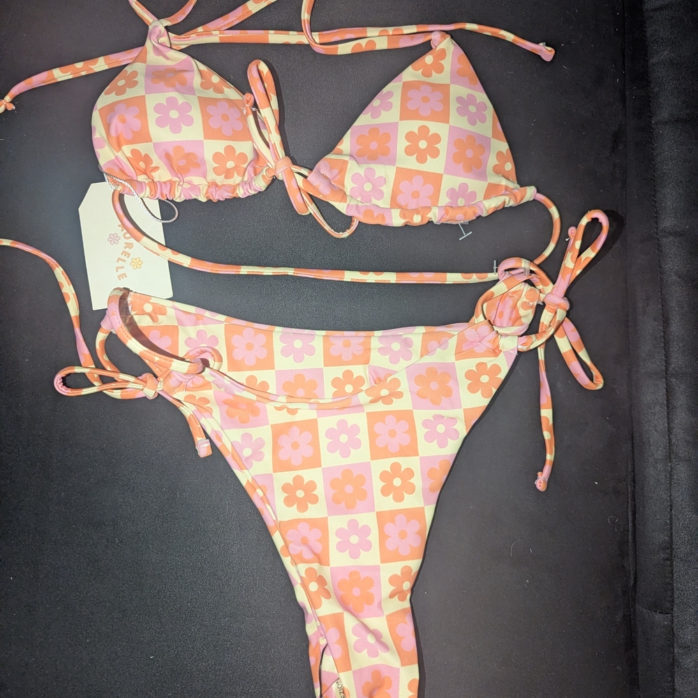 Floral Pink and Orange Bikini Set